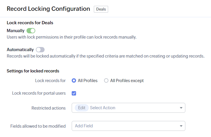 Zoho CRM Configuring Record Locking