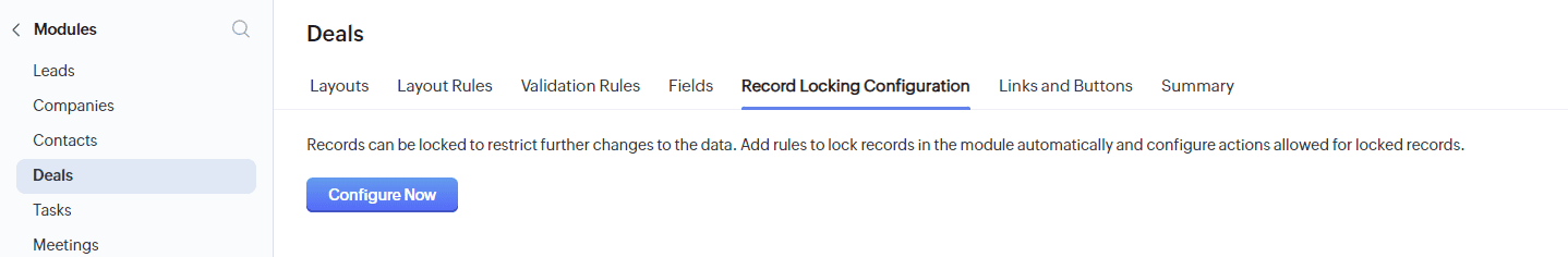 Record Locking Configuration - Zoho CRM